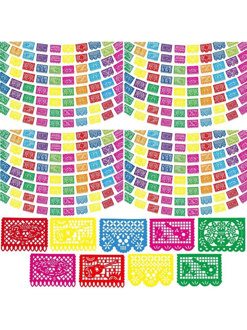 32 Packs Mexican Fiesta Decorations | Papel Picado Plastic Banners for Party
